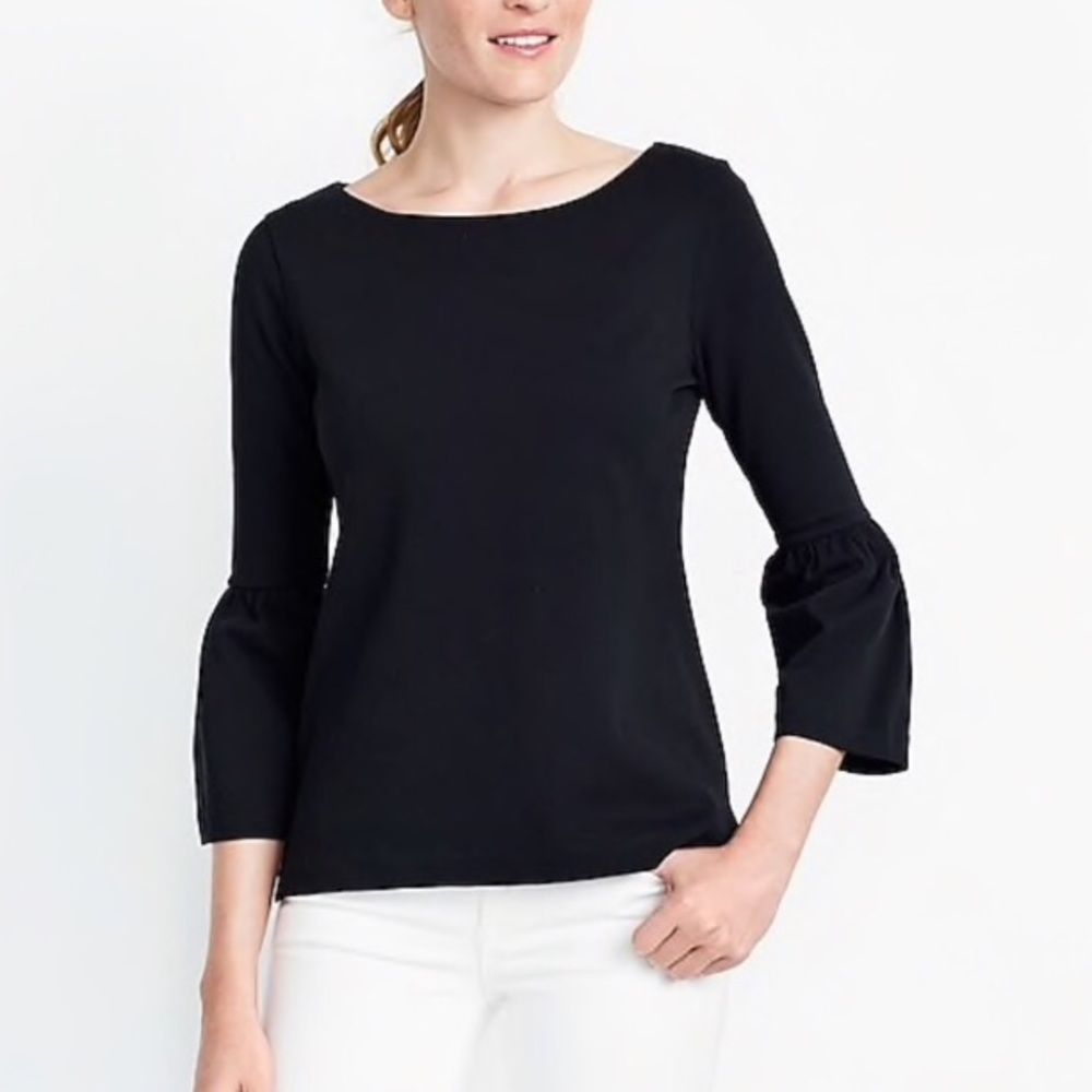 J Crew black boat neck bell sleeve top